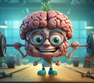 image humour cerveau heureux s'entrainant avec haltère symbolisant l'entraînement par neurofeedback 
