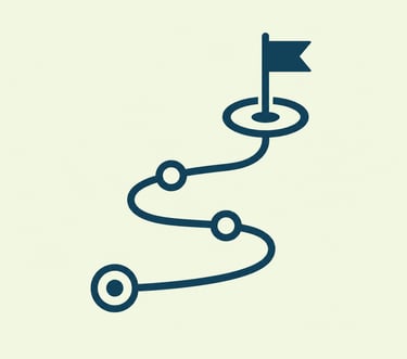A minimalist roadmap icon showing a curved path with milestones leading to a destination flag.