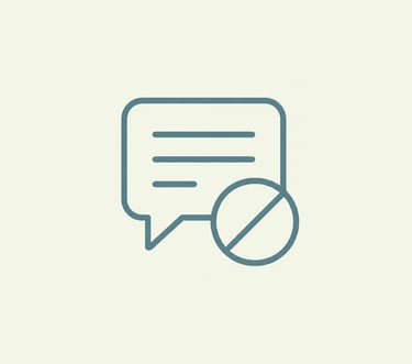 Minimalist blue line icon of a speech bubble with a prohibited sign indicating disabled comments.