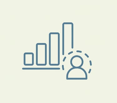 Icon illustrating user growth and engagement, with a bar graph showing increasing metrics alongside a user profile