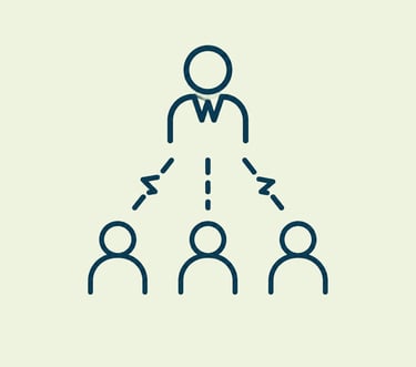 Minimalist organizational chart icon representing leadership and team management structure.