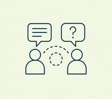 Line icon of two people in a conversation with speech bubbles representing communication and customer support.