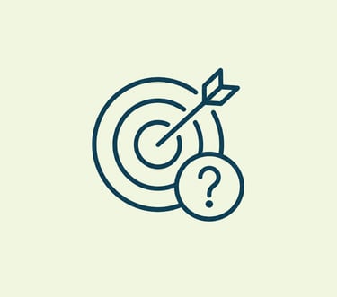 Minimalist line icon of a bullseye target with an arrow and a question mark symbol.
