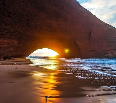 a bird is standing in front of a cave