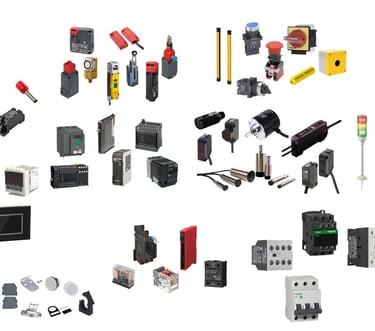 a collection of various electrical devices and accessories