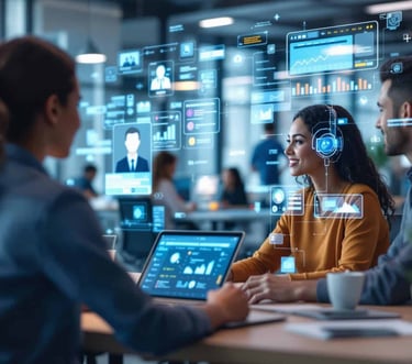 imagem de uma executiva de finanças usando a inteligência artificial como ferramenta de trabalho .
