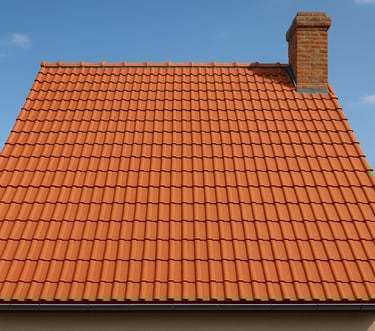 Toiture en tuiles rouges avec cheminée