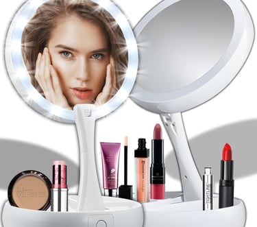 Portable makeup mirror with light and 10X magnification