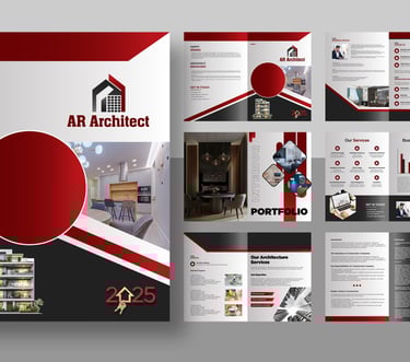 Clean and professional bifold brochure showing the front cover with a bold company logo and tagline