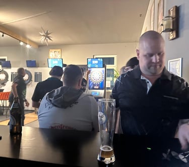 a man in a black shirt and a woman in a white shirt