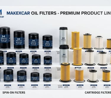 Makexcar brand oil filter product lineup spin-on cartridge filters automotive wholesale distributors