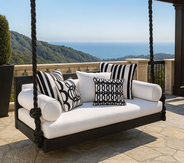 Elegant black and white hanging daybed by Solo Home Decor 