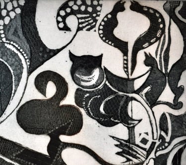 'Catwomen' A limited edition print, using a soft ground etching, by Kristina Lee. Date: 22nd July 2010