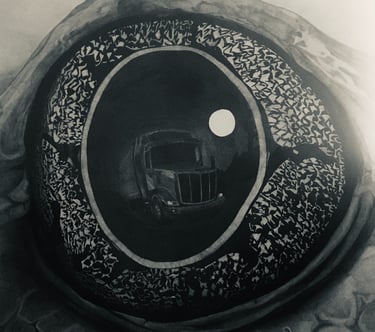 Oeil de grenouille avec reflet de camion