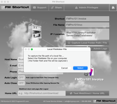 FM Shortcut FileMaker Launcher capture local file path