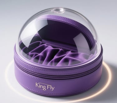 Futuristic purple jewelry case with a clear dome, an innovative King Fly design.