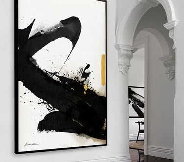 a large painting of abstract Arabic calligraphy on a wall