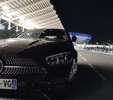 E-Class limo waiting for a passenger in fromt of Nice Airport