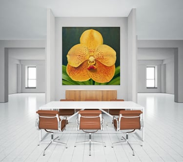 Christine Knize’s 5 x 5 Monumental Orchid Painting, in a luxury Miami interior