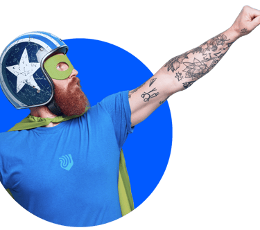 a man with a beard and a helmet on