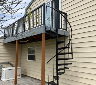 Outdoor spiral staircase and deck