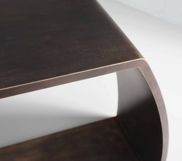 Close up of Bronze console table created by Tom Faulkner and designed by Amy Tsao