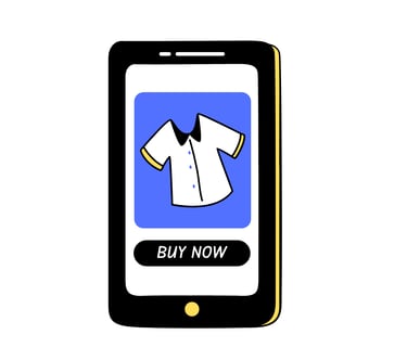 Imagen de un smartphone mostrando un anuncio que contiene una camiseta y un CTA de comprar ahora