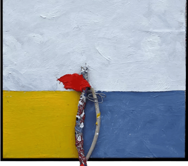 une peinture trois couleurs et des fils de couleur