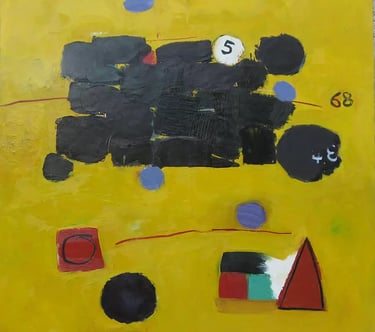 100 x 100 cm  huile sur toile comme un train sur un fond jaune