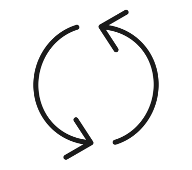 Ícono minimalista de actualización o sincronización gris oscuro con flechas circulares giratorias