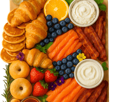 a platter of food with fruit and vegetables