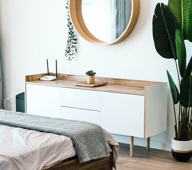 bedroom bed and plant