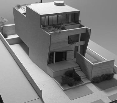 Maquete física de residência contemporânea com terraços e linhas retas – Arqmaisart