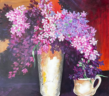 painting of hydrangeas in a vase
