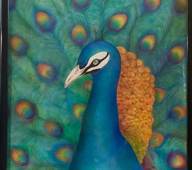 painting of blue peacock