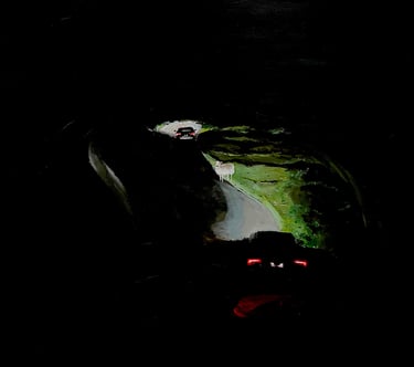 Peinture surréaliste en acrylique représentant une scène urbaine