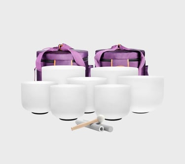 TOPFUND 6-12 inch 432Hz Chakra Set of 7 Crystal Singing Sound Bowls with Carrying Cases and Mallets
