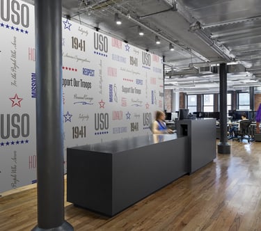 Office backdrop with custom wall design