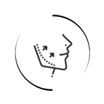 Minimalist facial contouring icon showing a side profile with lifting arrows for jawline tightening.