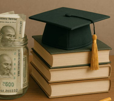 a graduation cappui jar with money and a graduation cap