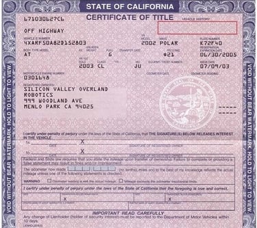 Auto Title State of California