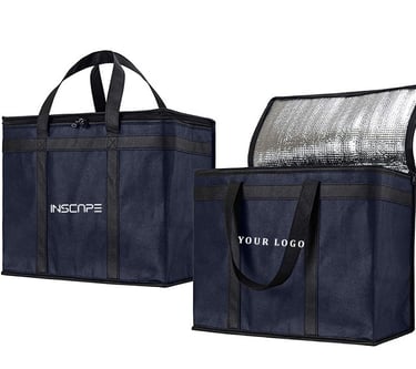 a pair of black and navy blue color delivery bags perfect for food delivery