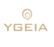 YGEIA health and wellness brand logo featuring gold typography and a minimalist swirl icon.