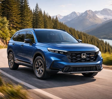 Consumo de combustível em destaque: SUV híbrido da Honda rodando em estrada de montanha