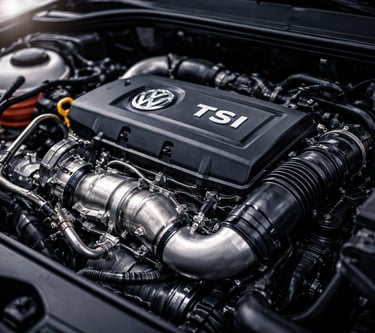 Motor Volkswagen 1.0 TSI com turbo e componentes internos em destaque em alta resolução