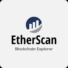 a white square with the words ether scan on it