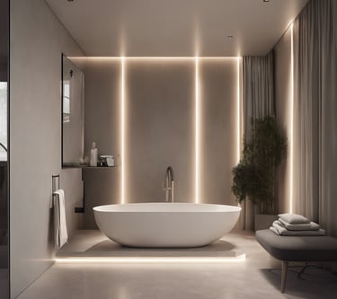 a bathtub with a large bathtub and a couch