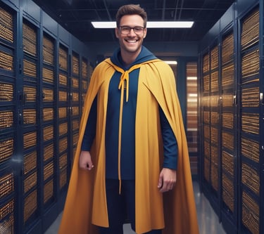 A professional technician assisting a small business owner with computer support in a cozy office.