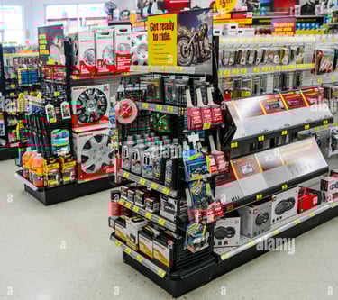 Retail show with automobile parts and accessories