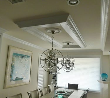 Custom coffered ceiling installation in a Monmouth County dining room